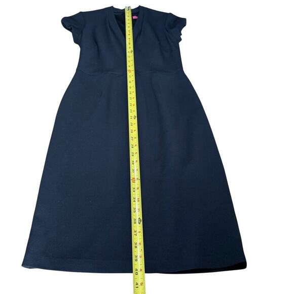 Betsey Johnson Sheath Dress Womens 6 Black Pleated Cap Sleeve V Neck Back Zip - Picture 8 of 9